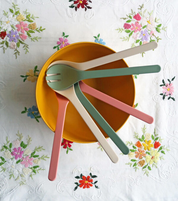 Salatbesteck aus Biokunststoff, seegrün – Bild 4