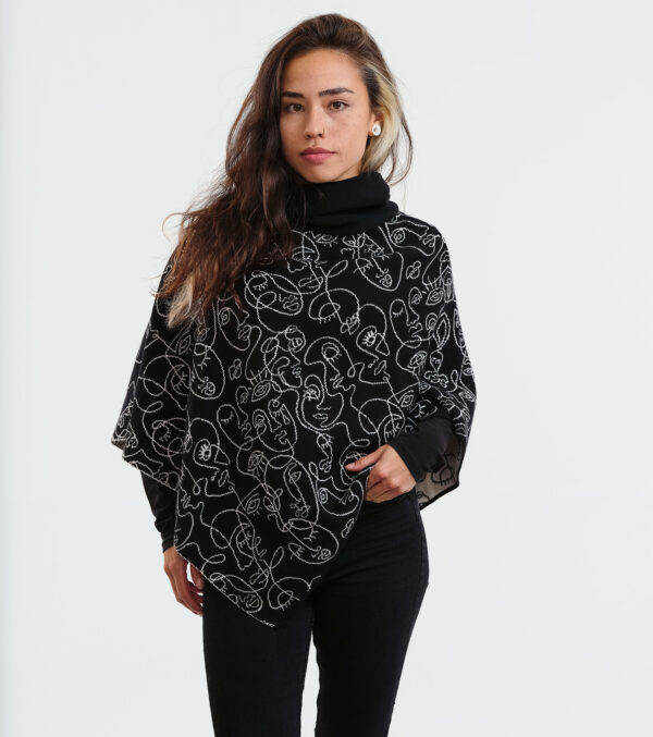 Turtleneck Poncho Loa made of fine Jacquard knit - Image 5
