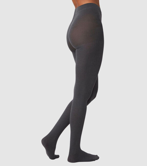 Cotton knit tights Hedda herringbone Black - Image 2