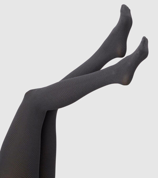 Cotton knit tights Hedda herringbone Black - Image 3