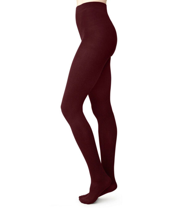 Cotton knit tights Hedda herringbone wine