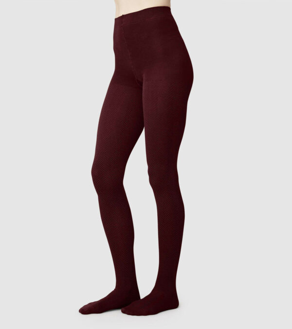 Cotton knit tights Hedda herringbone wine - Image 2