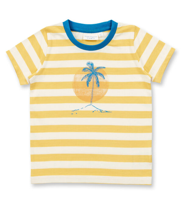 Children‘s T-shirt yellow stripes with palm tree