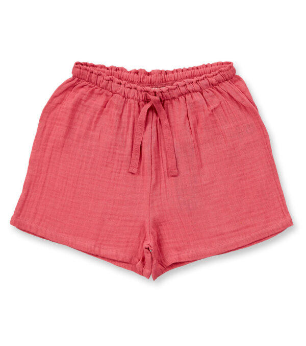 Berry-colored children‘s shorts made of muslin