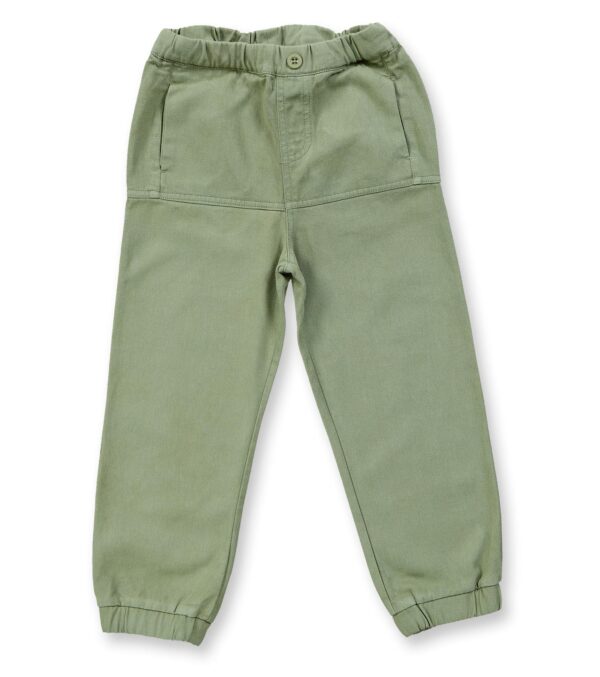Green children‘s trousers made of robust twill