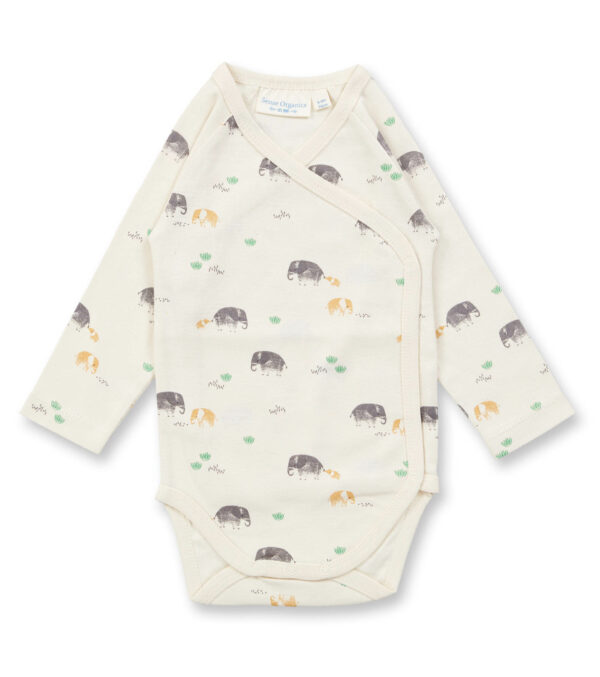 Baby wrap bodysuit ivory with elephants