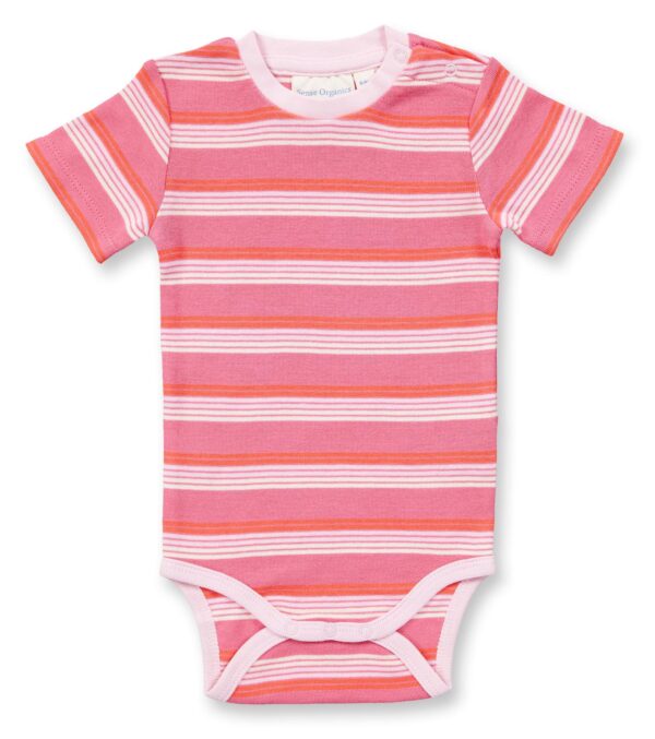 Short sleeve baby bodysuit pink stripes