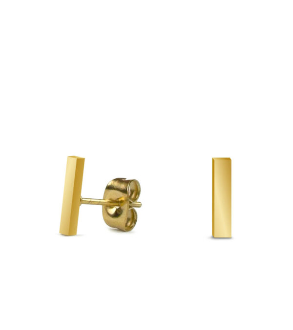 Fine ear studs rectangular chopsticks 9 mm gold