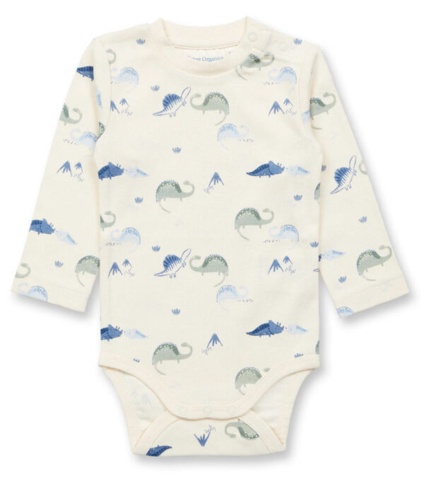 Long sleeve body, ivory with dinosaurs