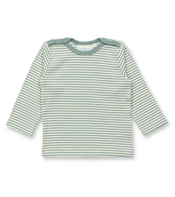 Baby long sleeve shirt with sage green stripes