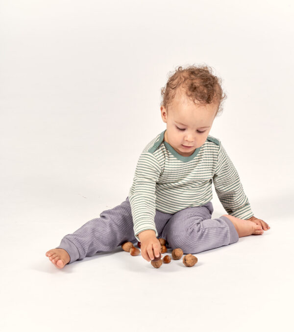 Baby long sleeve shirt with sage green stripes - Image 3
