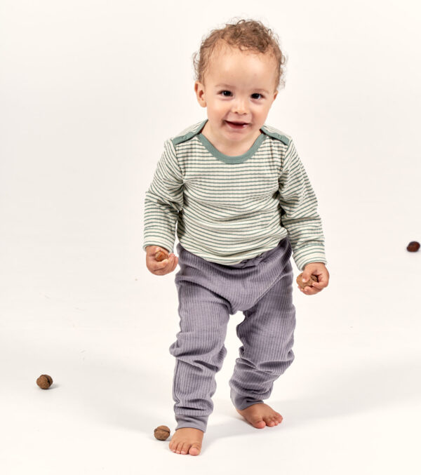 Baby long sleeve shirt with sage green stripes - Image 2