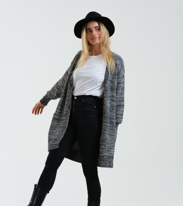 Oversized knit Jacke Moline Mélange black & white - Image 2