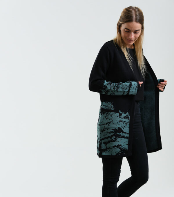 Long-Cardigan Alamo Verlauf aus feinem Jacquard-Strick