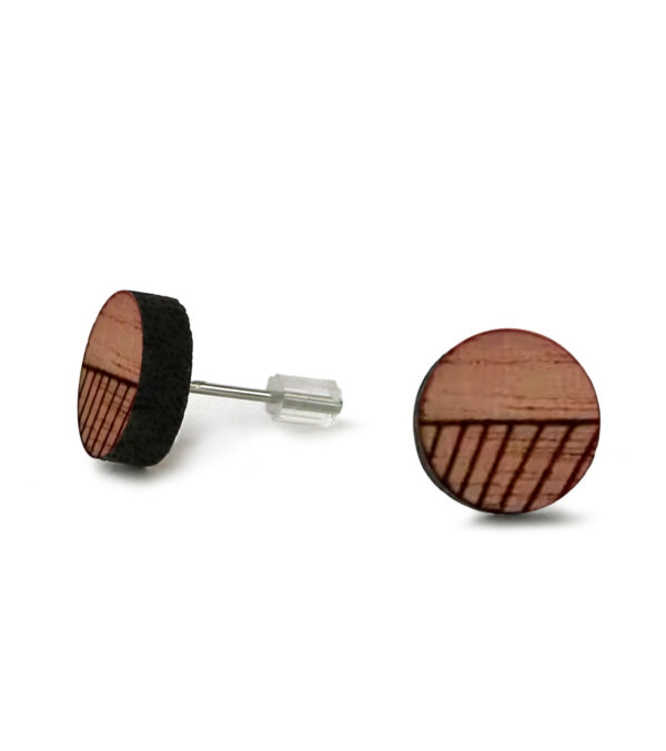 Wooden ear studs Circle divided with lines
