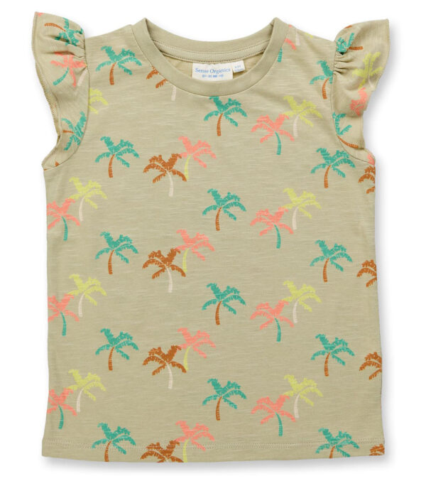 Girls' shirt with cap sleeves and palm print