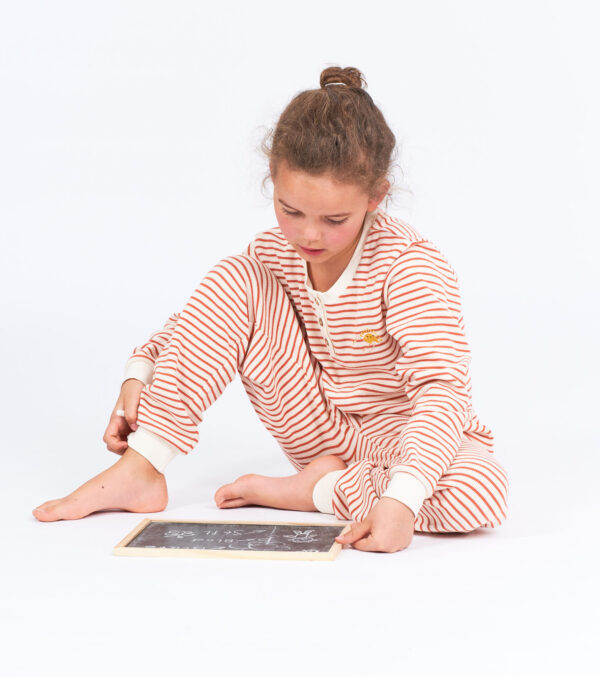Children‘s pajamas orange stripes with appliqué - Image 2