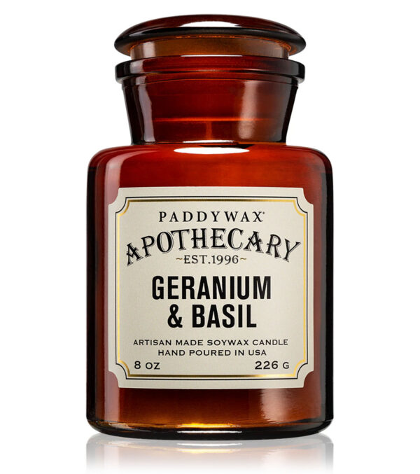 Duftkerze im Apothekerglas Geranium & Basil
