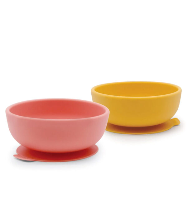 Set of 2 suction bowls, Mimosa / Coral