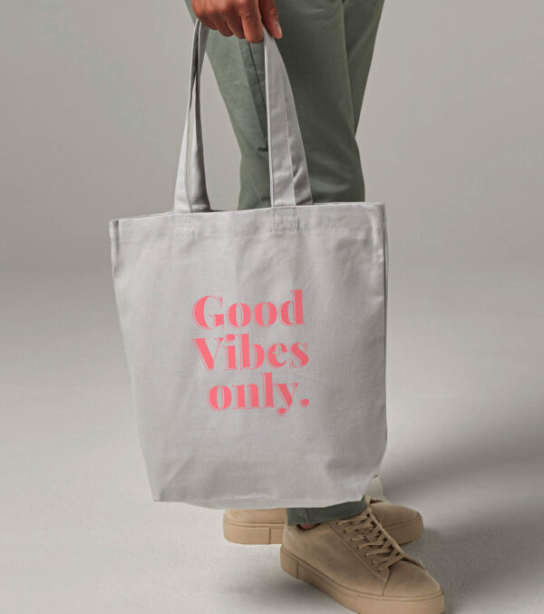 Cotton Bag with Bottom, Good Vibes light grey - Image 2