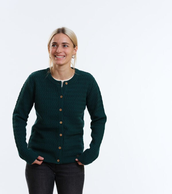 Cardigan Penny dark green with fine zig-zag pattern - Image 3