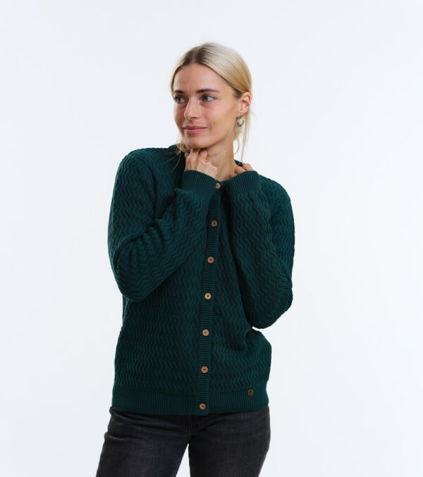 Cardigan Penny dark green with fine zig-zag pattern
