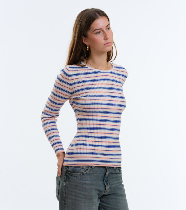 Gestricktes Rib Longsleeve Yuma Streifen apricot – Bild 2