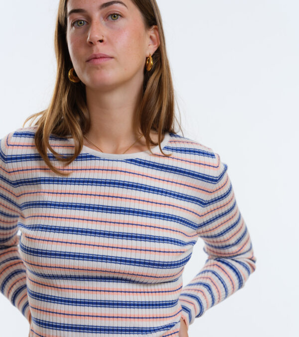 Gestricktes Rib Longsleeve Yuma Streifen apricot – Bild 3