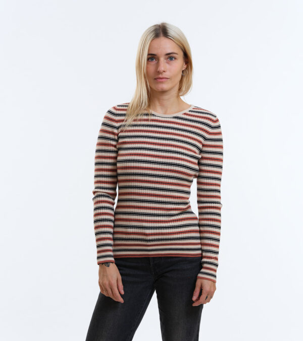 Gestricktes Rib Longsleeve Yuma Streifen chutney – Bild 2