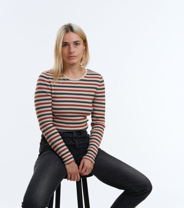 Gestricktes Rib Longsleeve Yuma Streifen chutney