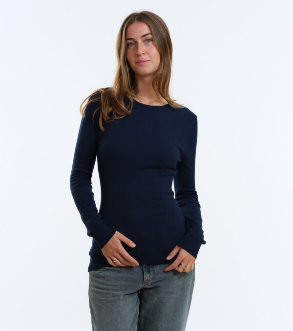 Gestricktes Slim Fit Longsleeve Yuma dunkelblau – Bild 2