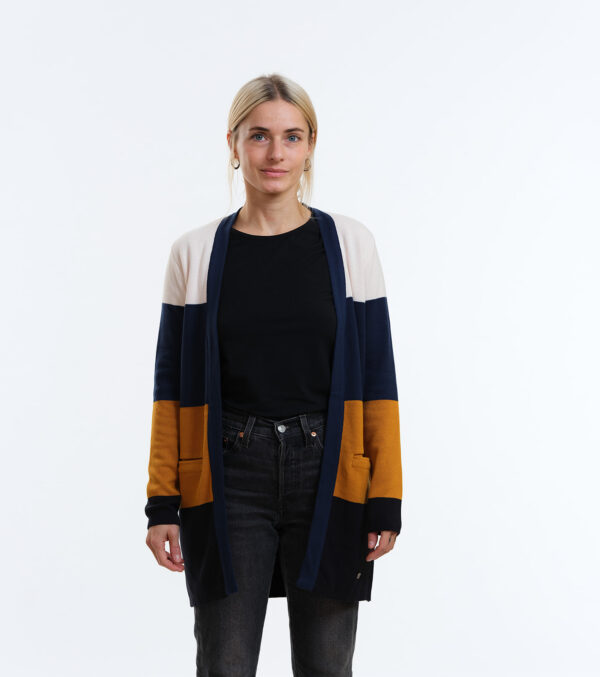 Fine Jacquard knit Long-Cardigan Alamo block stripes