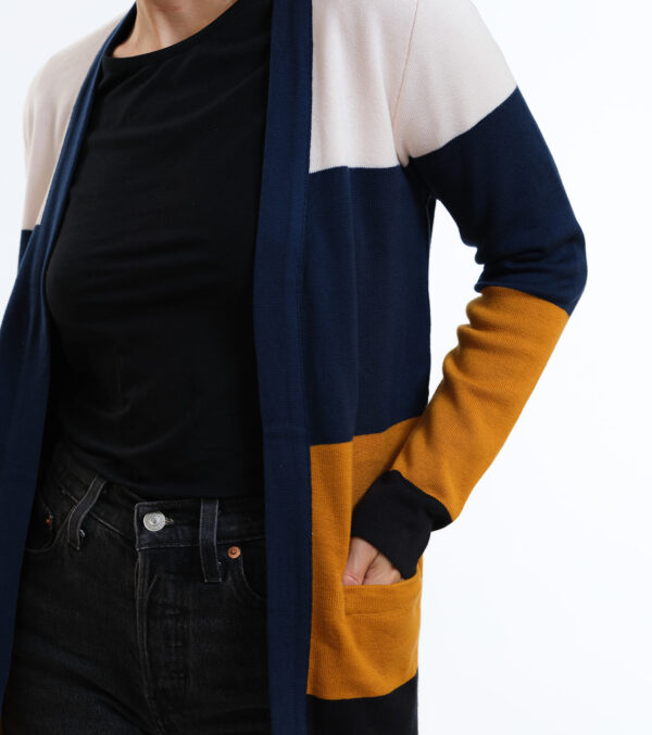 Fine Jacquard knit Long-Cardigan Alamo block stripes - Image 5