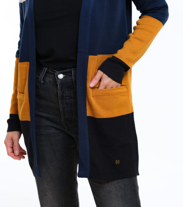 Fine Jacquard knit Long-Cardigan Alamo block stripes - Image 3