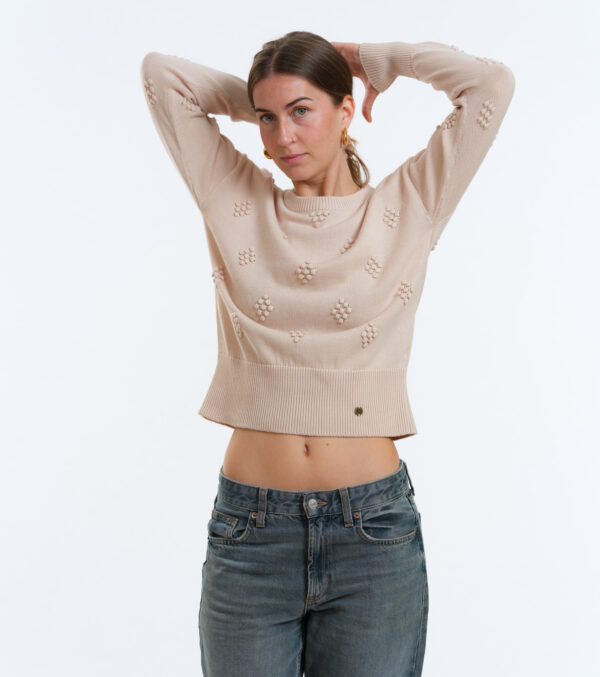 Kurzer Strickpulli May Rauten ivory – Bild 3