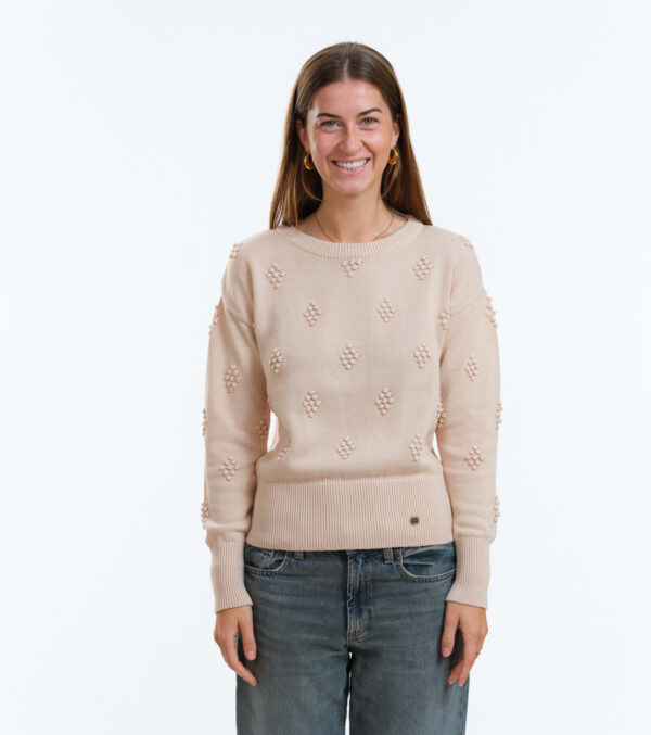 Kurzer Strickpulli May Rauten ivory