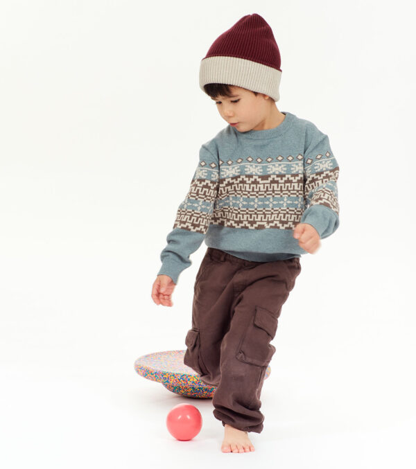 Kinder Strickmütze, bordeaux-creme – Bild 2
