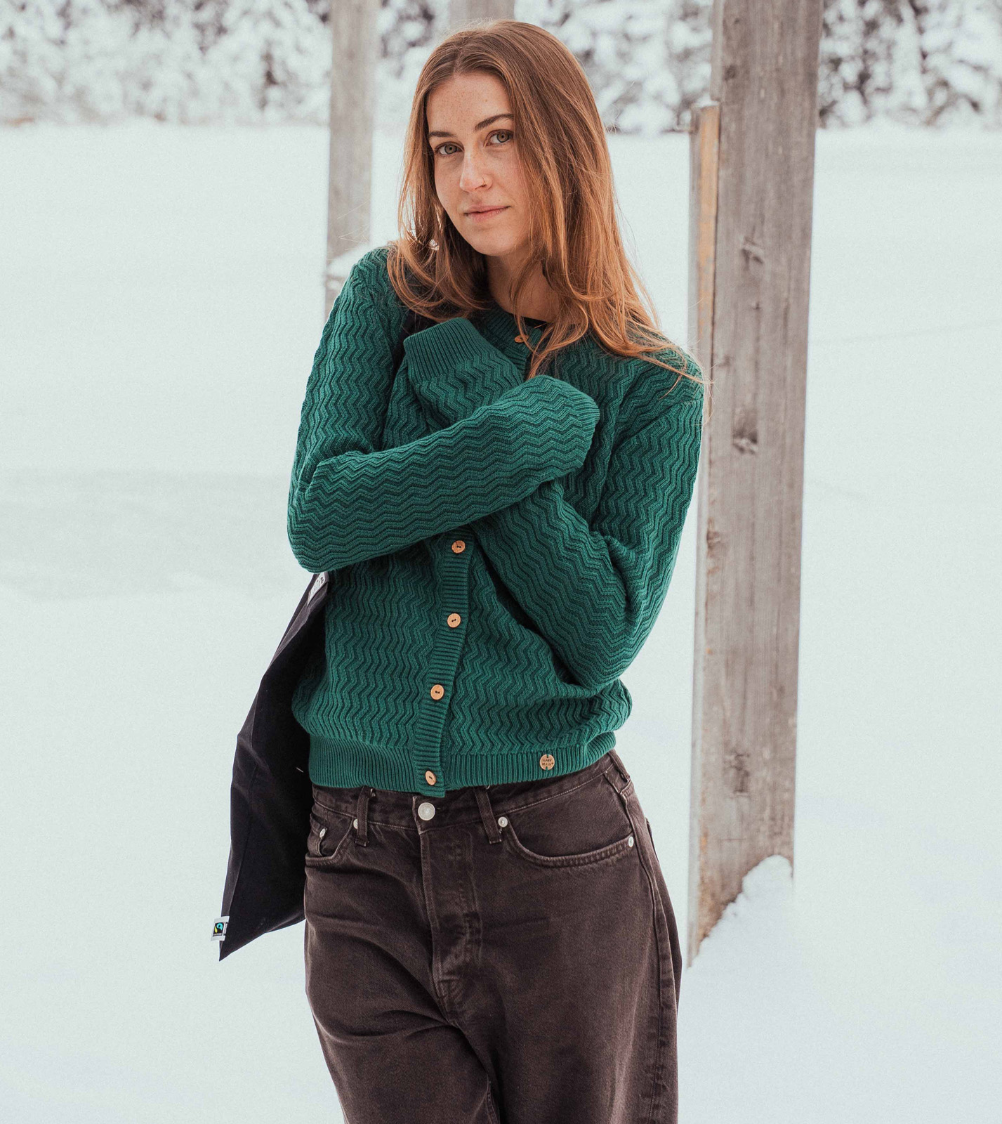 Cardigan Penny dark green with fine zig-zag pattern - Image 2