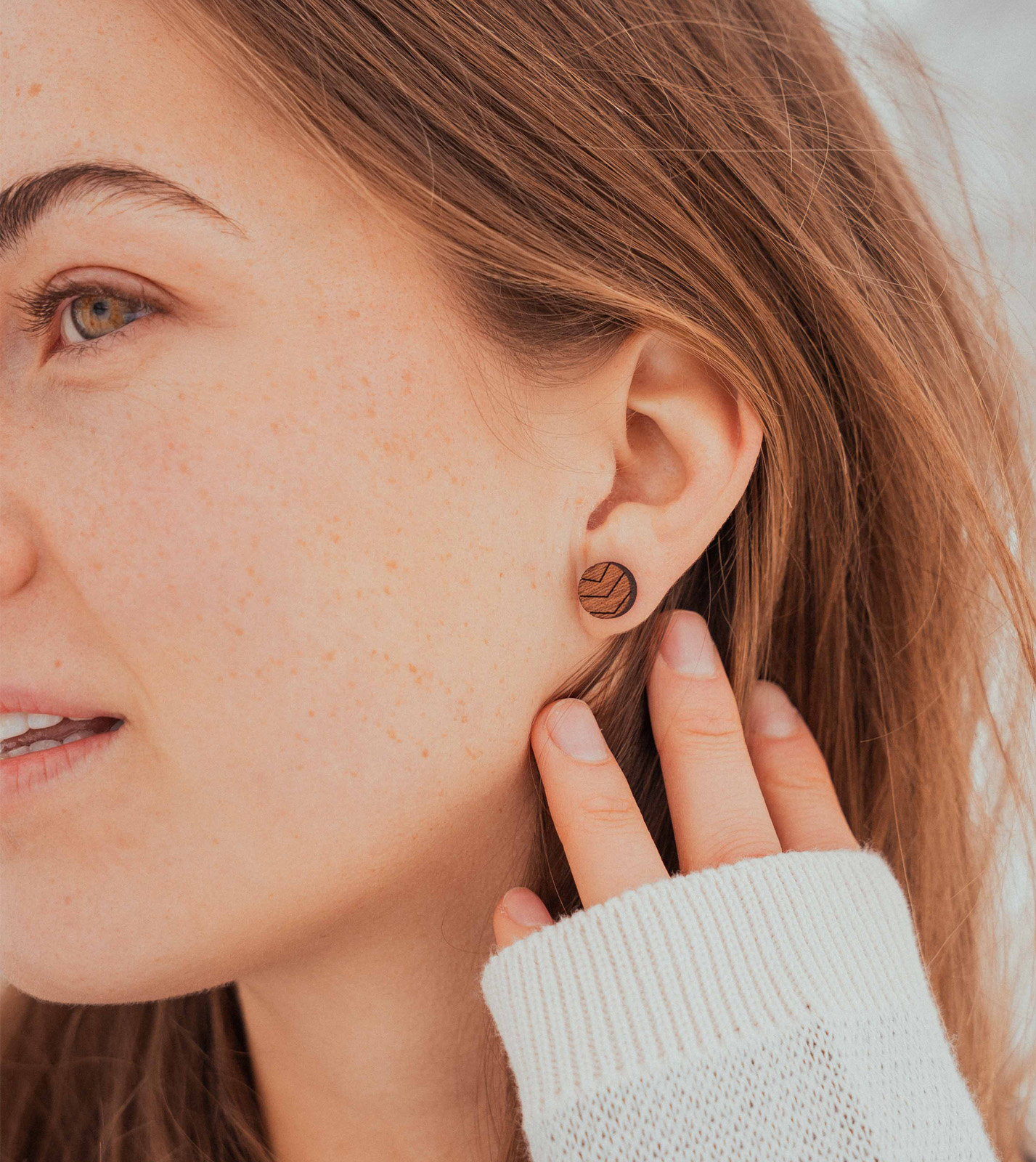 Wooden ear studs Circle 3-Lines - Image 2