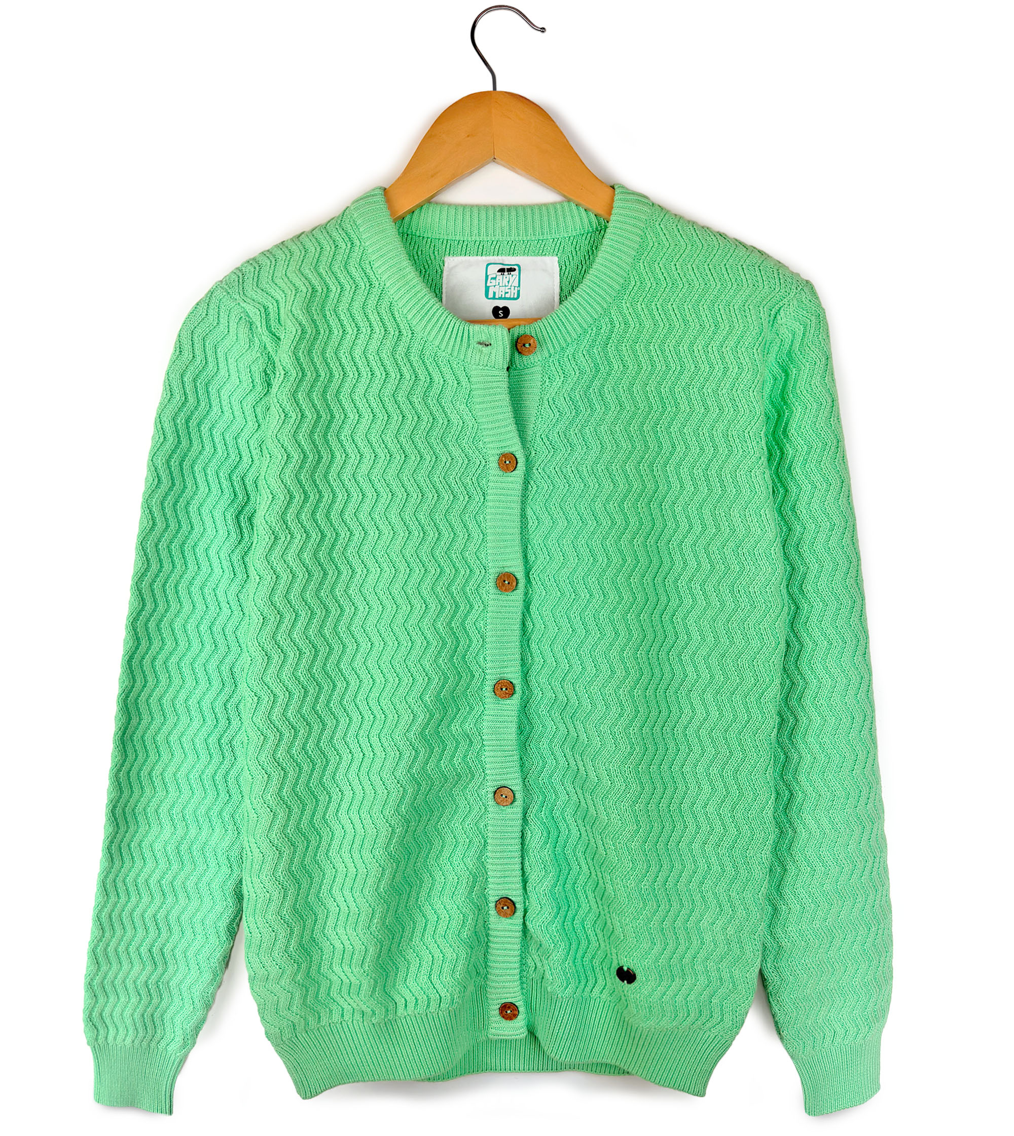 Cardigan Penny vibrant mint with zig-zag pattern