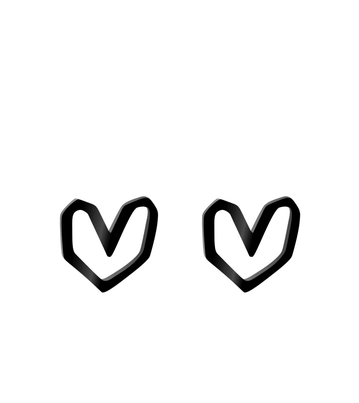 Fine ear studs Heart abstract outline 7 mm black