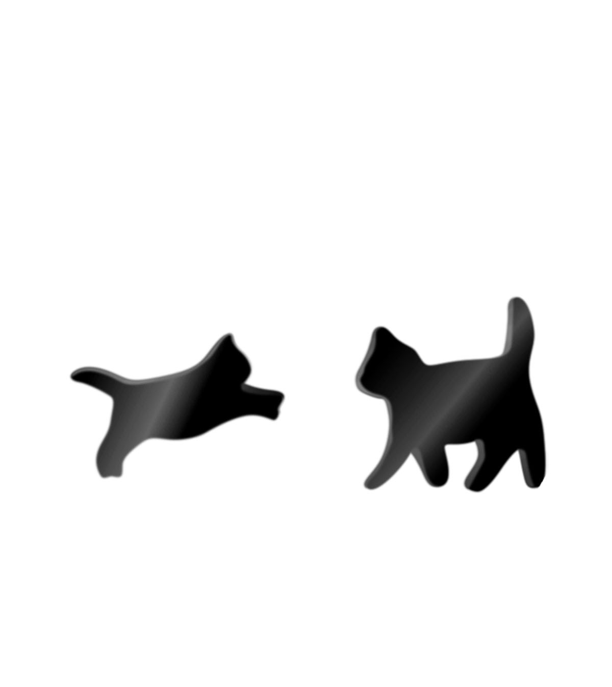 Fine ear studs Cat jumping & standing 9 mm black