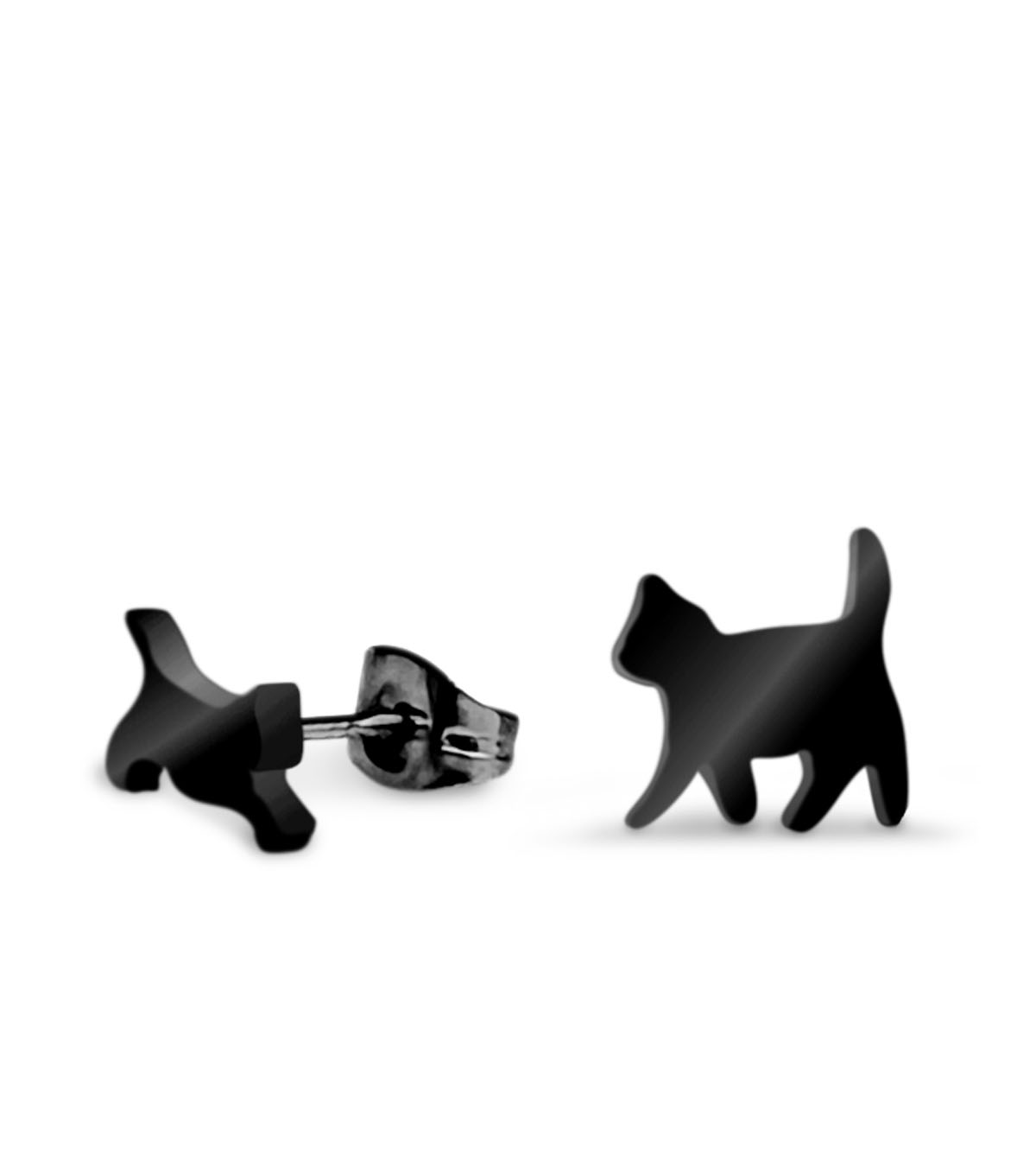 Fine ear studs Cat jumping & standing 9 mm black - Image 2