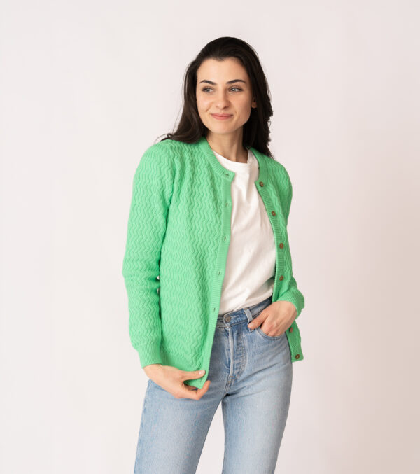 Cardigan Penny vibrant mint with zig-zag pattern – GARY MASH