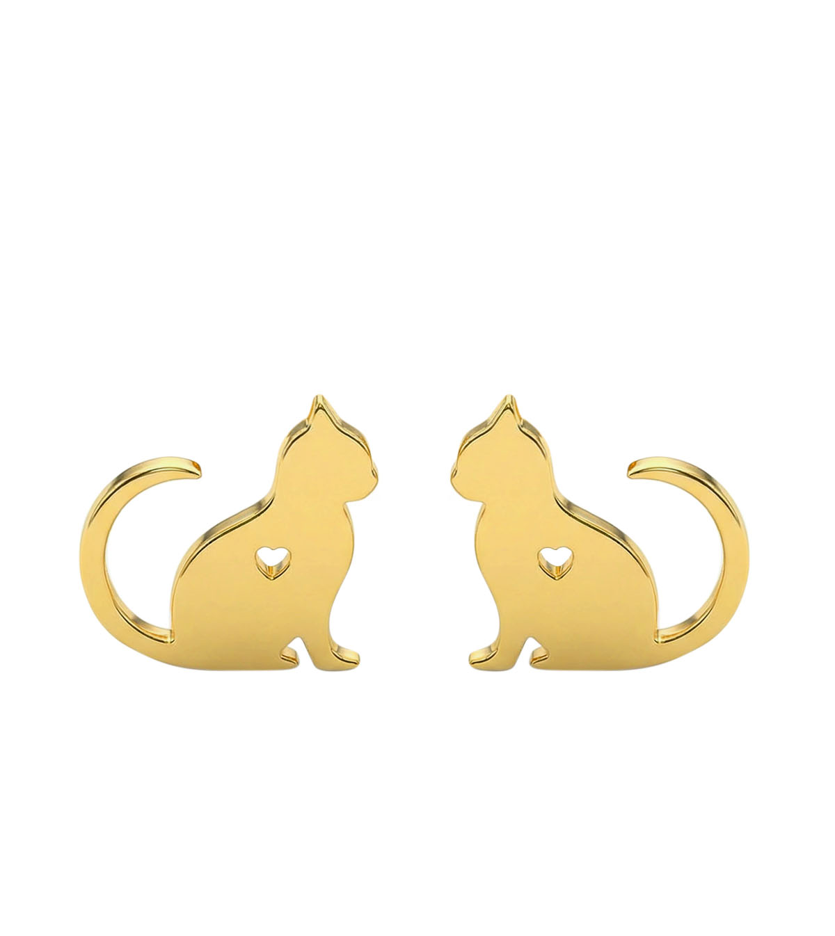 Fine ear studs Cats with heart 11 mm gold