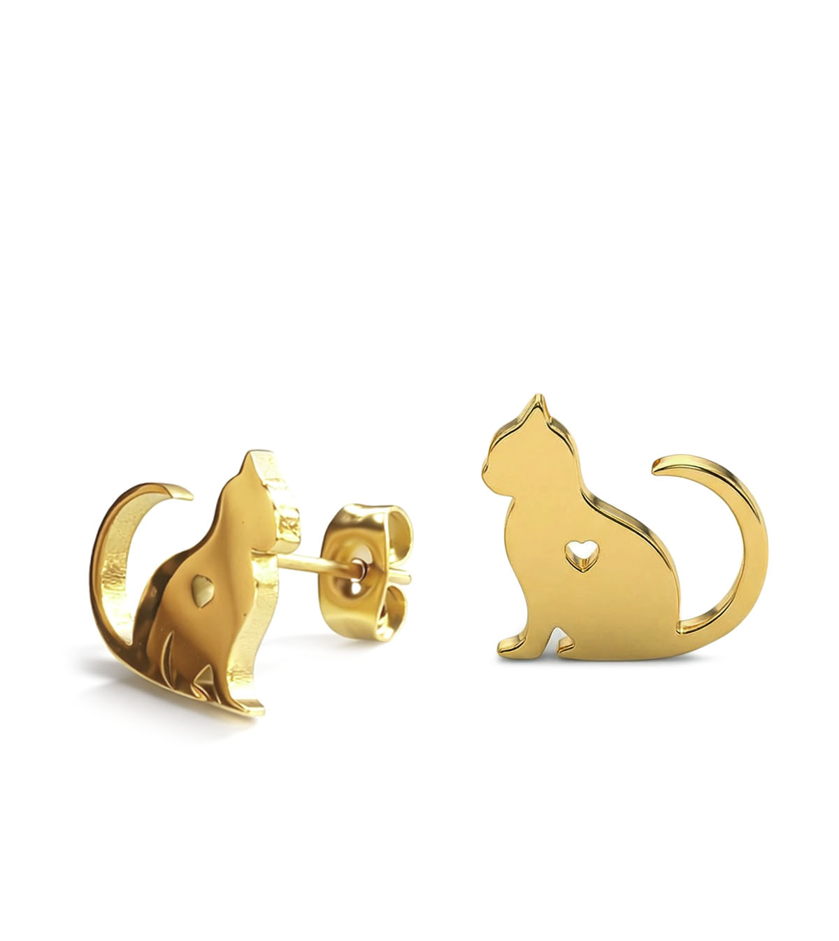 Fine ear studs Cats with heart 11 mm gold - Image 2
