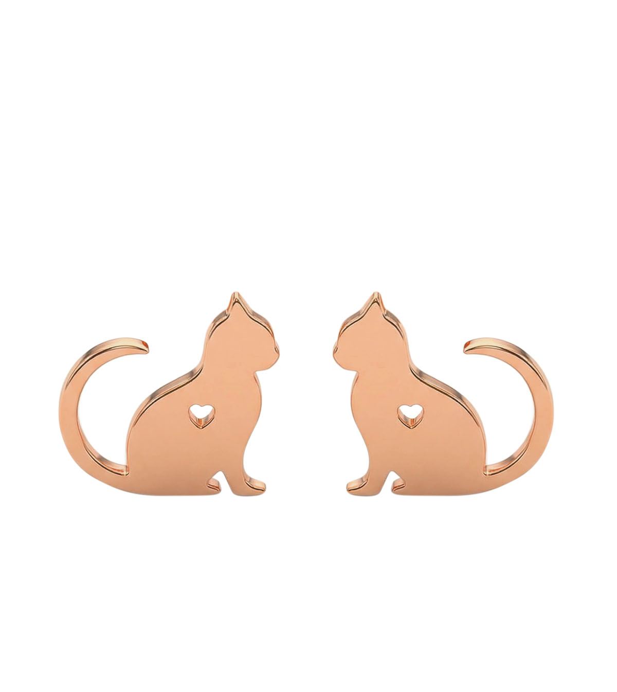 Fine ear studs Cats with heart 11 mm rose gold - Image 2