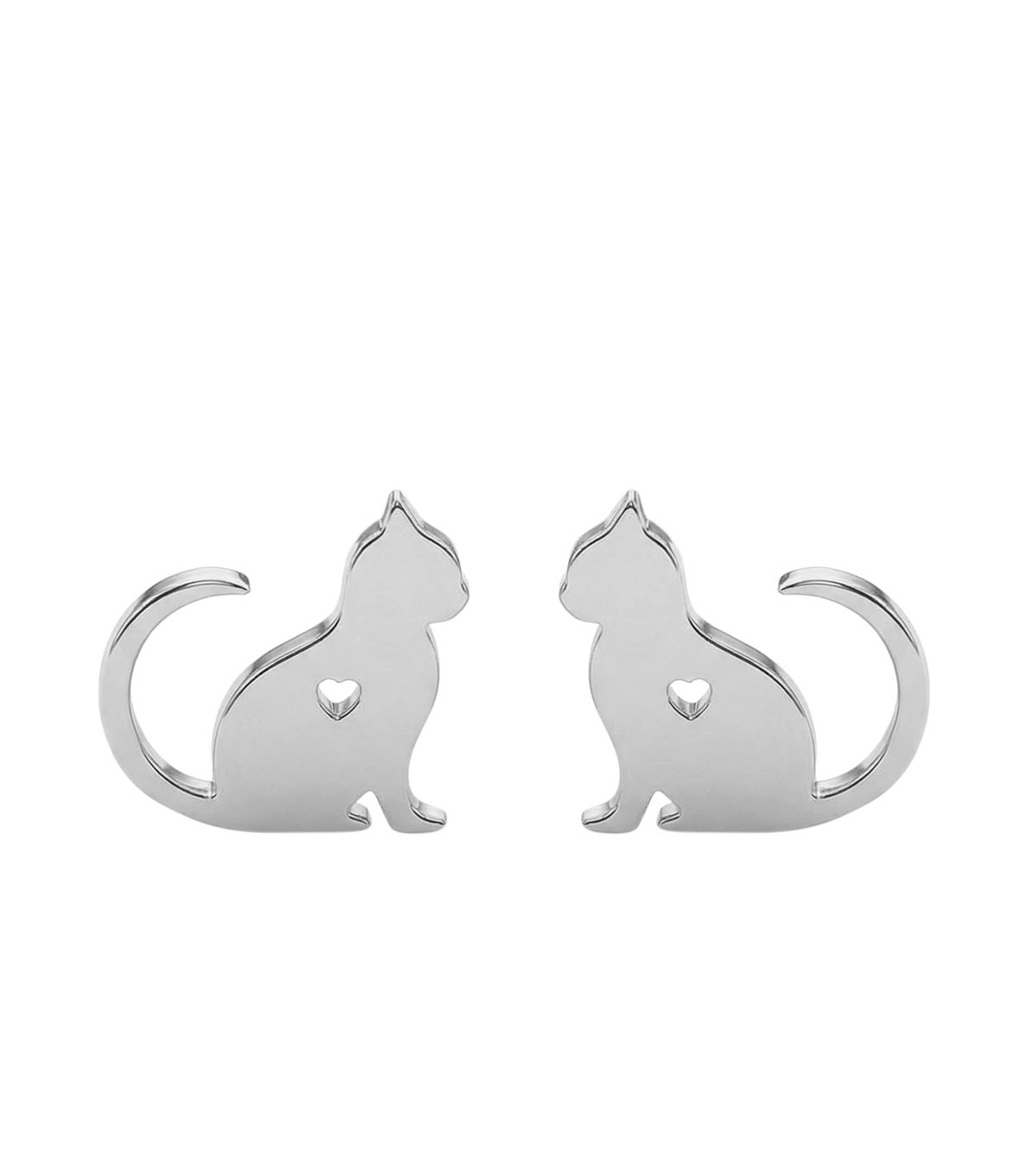 Fine ear studs Cats with heart 11 mm silver