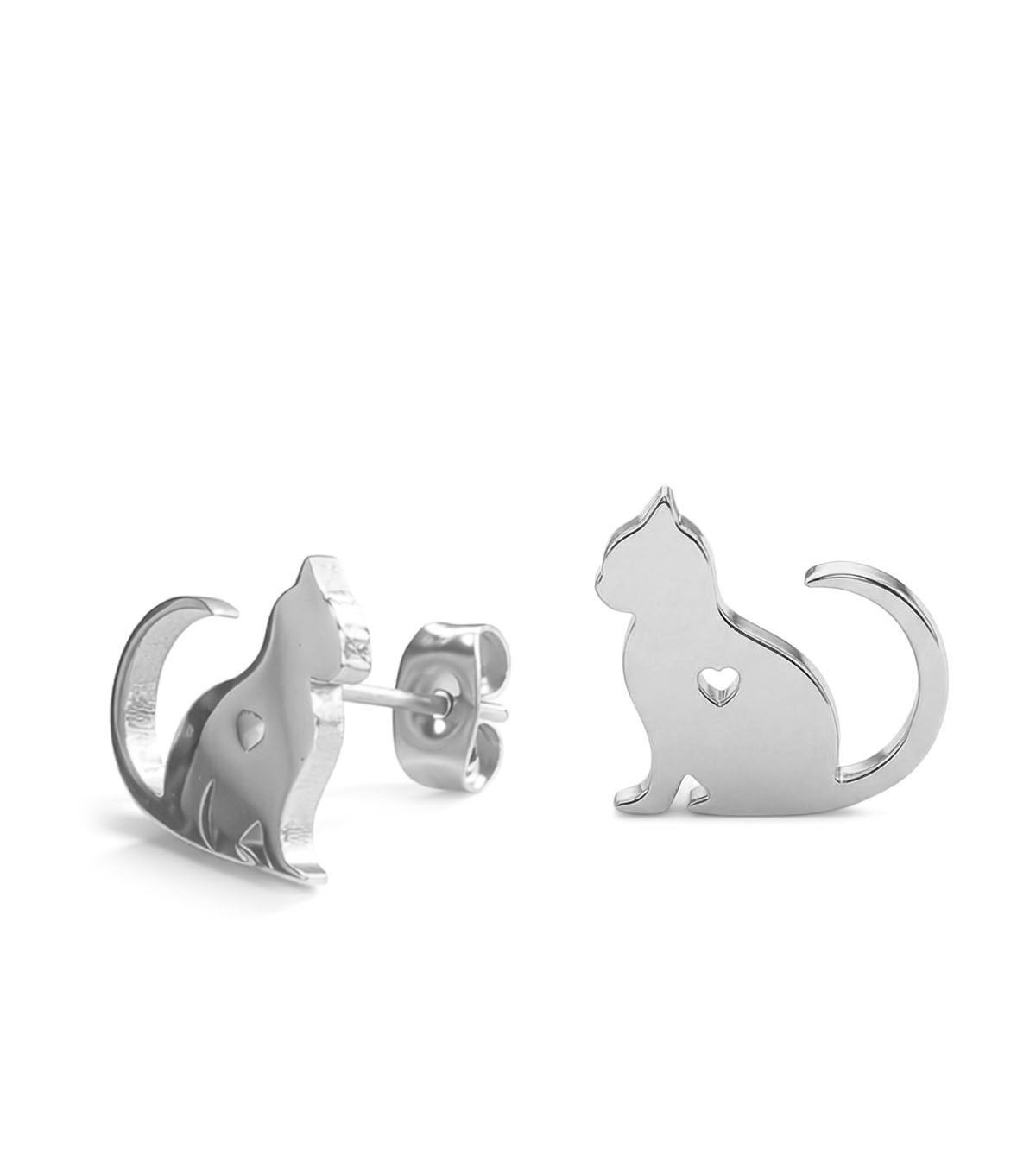 Fine ear studs Cats with heart 11 mm silver - Image 2