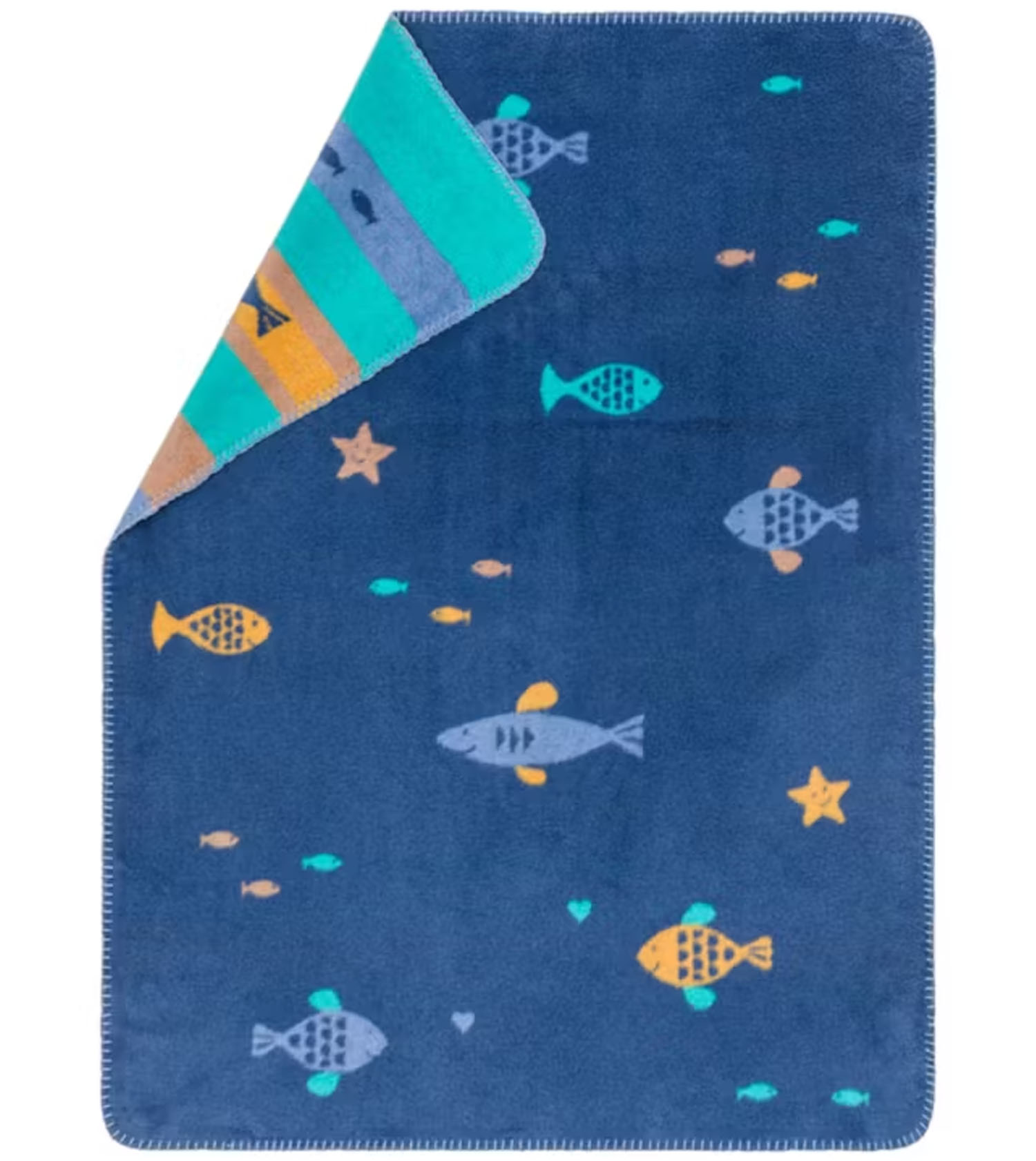Cozy baby Blanket Velour 75 x 100 cm, Fishes navy blue